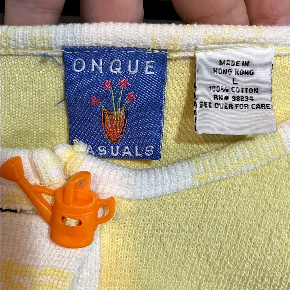 VINTAGE ONQUE CASUALS FLORAL GARDEN CARDIGAN TOP YELLOW MULTICOLOR SIZE LARGE - Picture 11 of 15